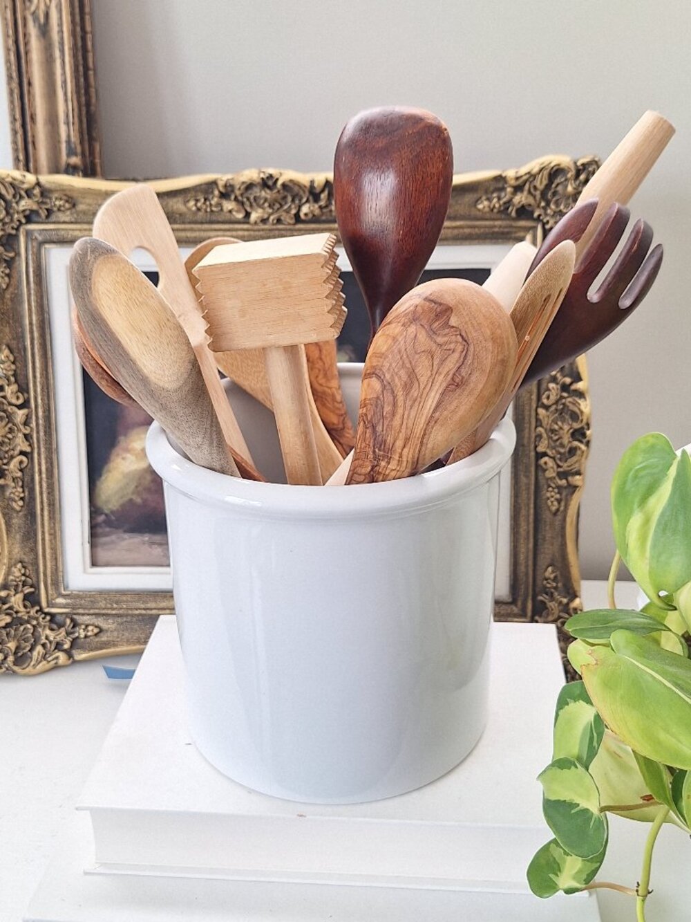 Large white utensil Holder crock 7" ( utensils NOT included )